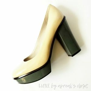New Nine West Creme Patent Leather Platform Heel